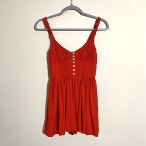 Urban Outfitters Women's Red Smocked Romper With Buttons Size XS Casual Feminine